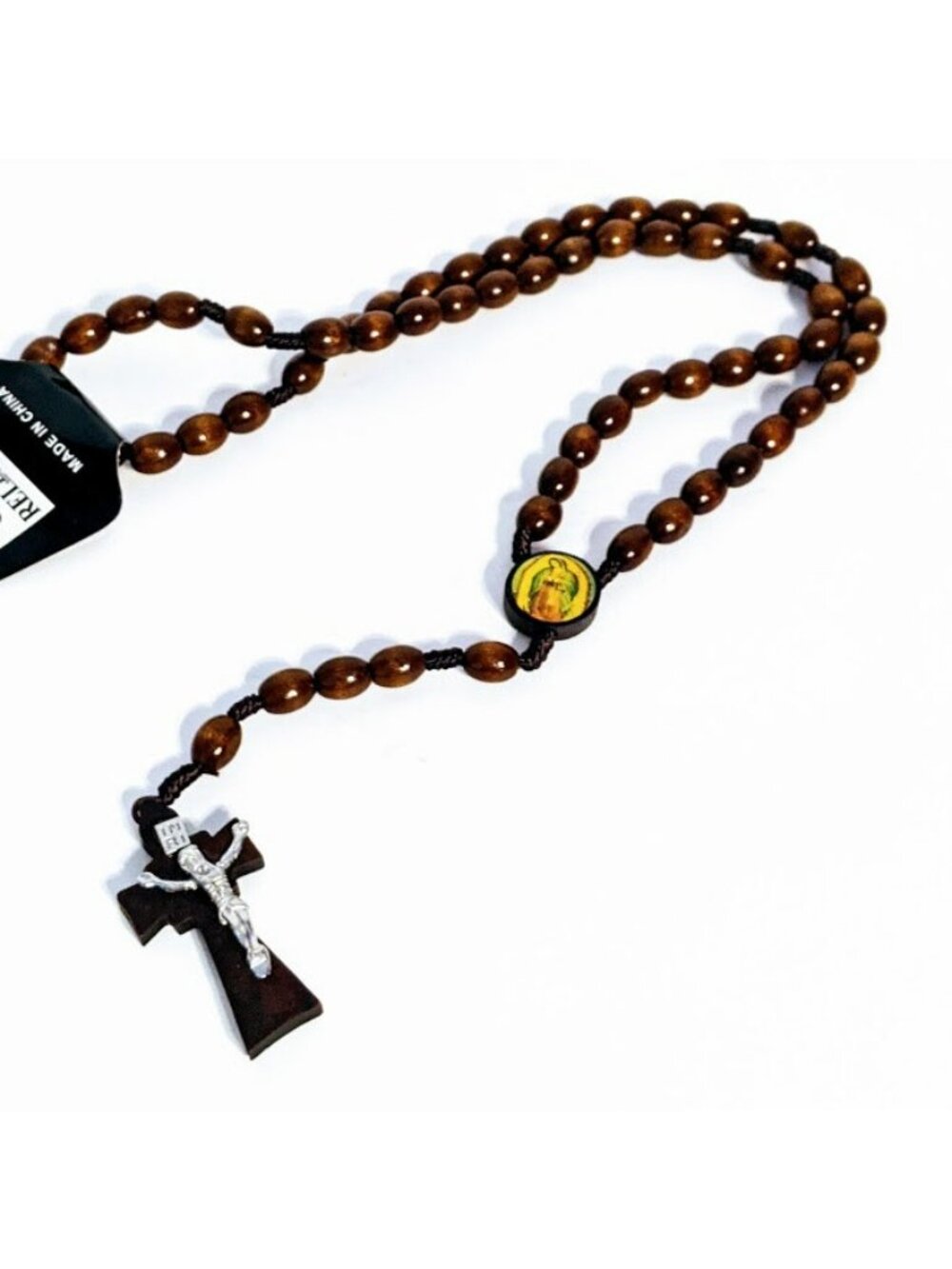 Virgin Mary of Guadalupe Corded Wooden Beads Rosary Brown